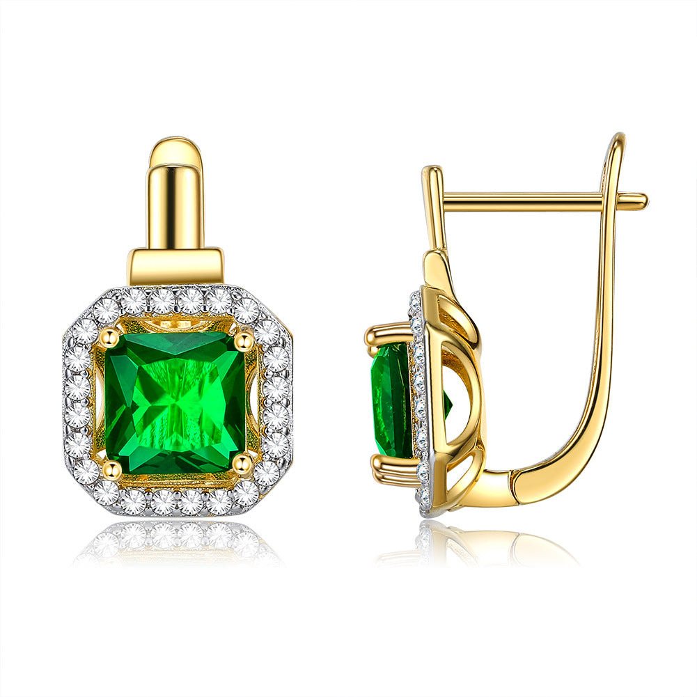 Green Crystal Halo Drop Earrings – 18K Gold Plated, 18mm