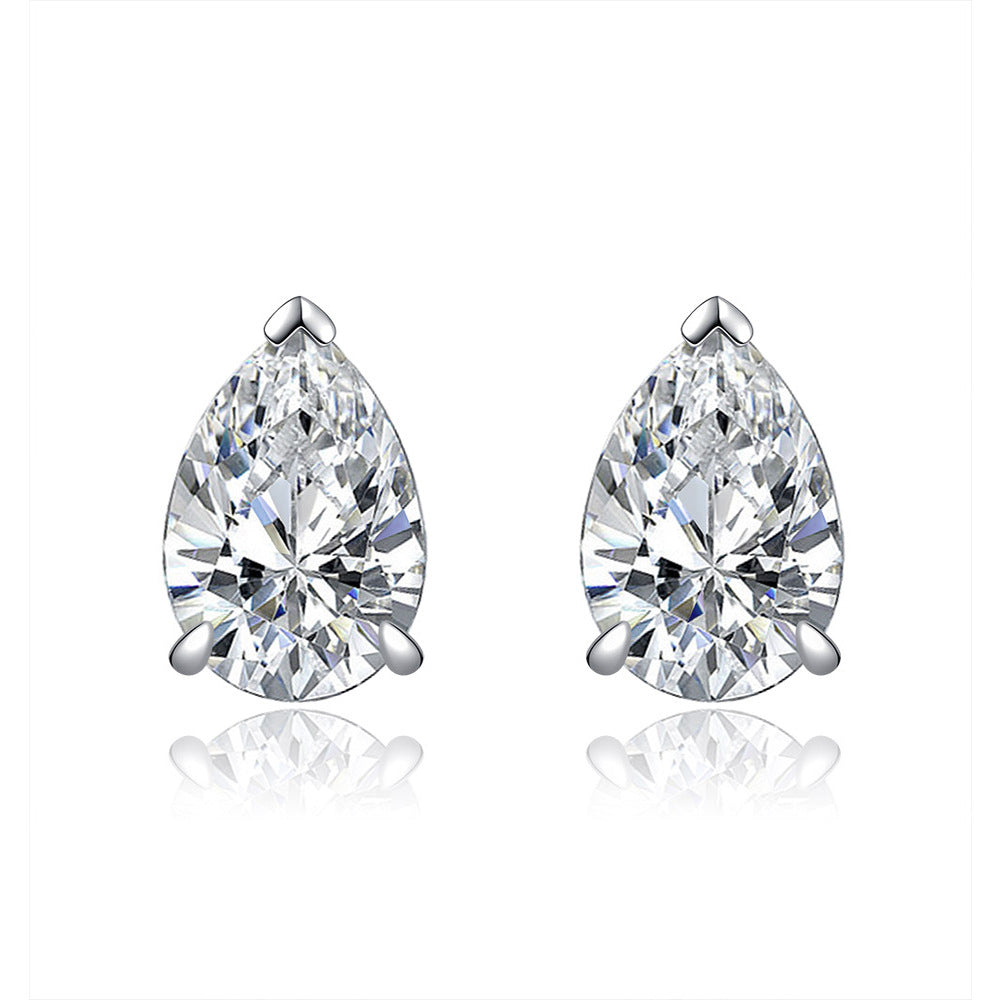 Pear-Cut Solitaire Stud Earrings – Sterling Silver, 0.75 Carat