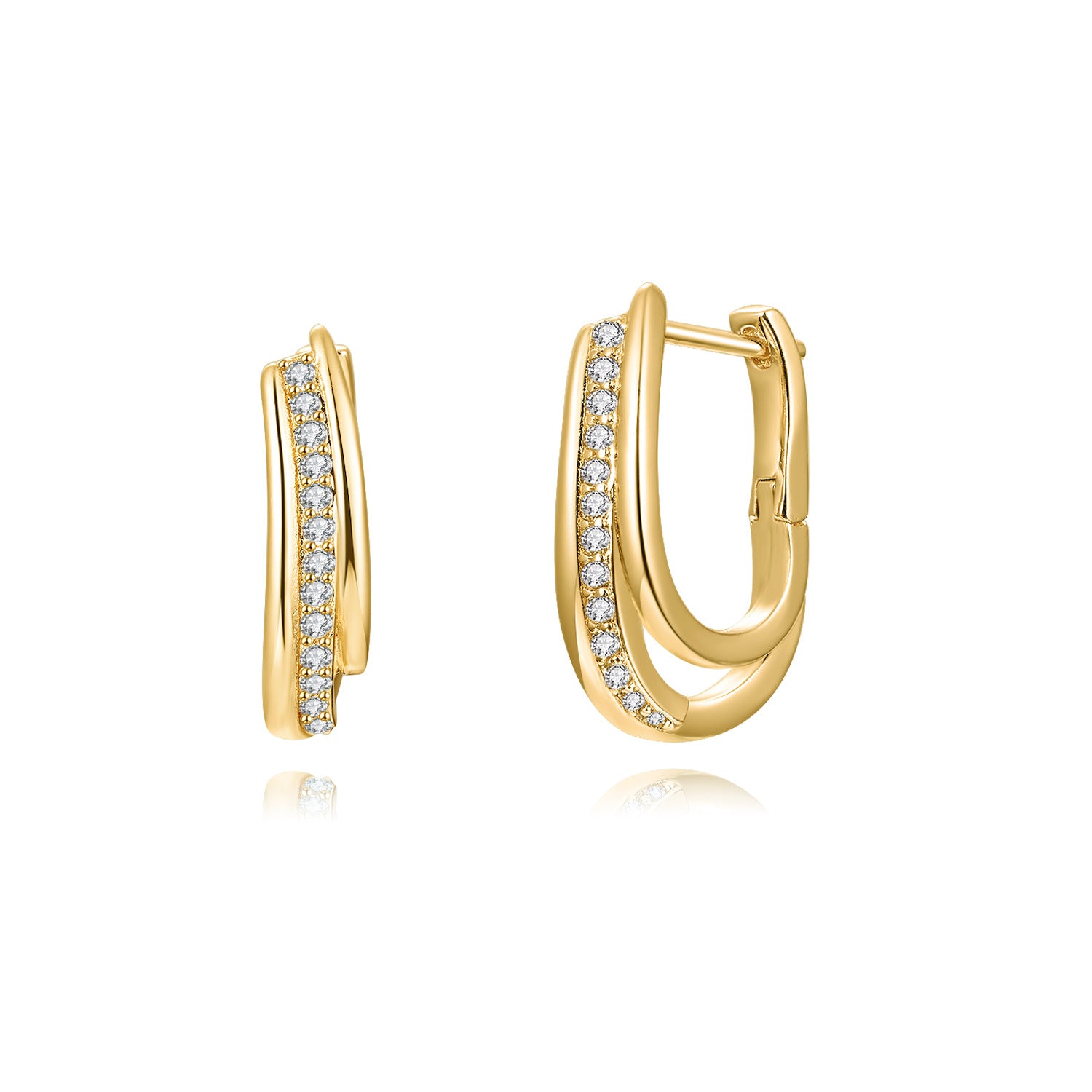 Pavé U-Shape Huggie Earrings – 18K Gold Plated, 22mm