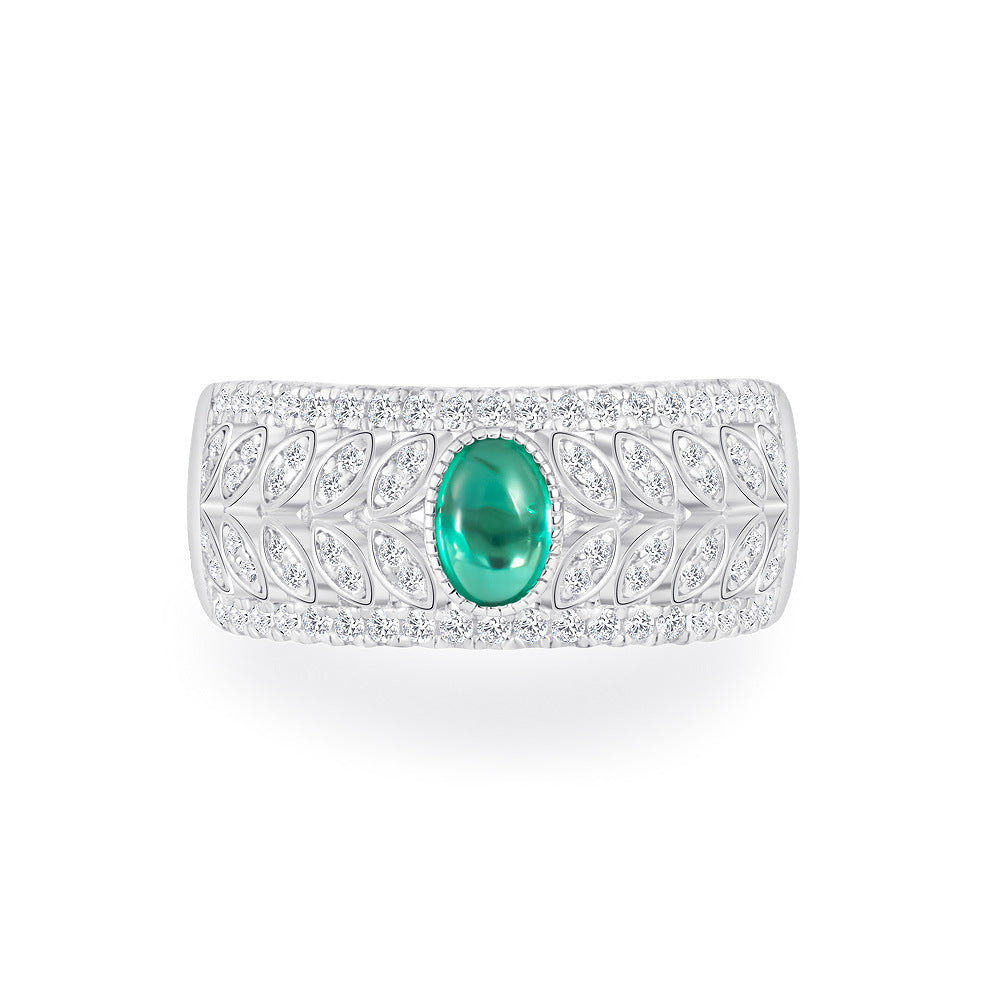 Lab Emerald Oval Pavé Dome Ring – Sterling Silver