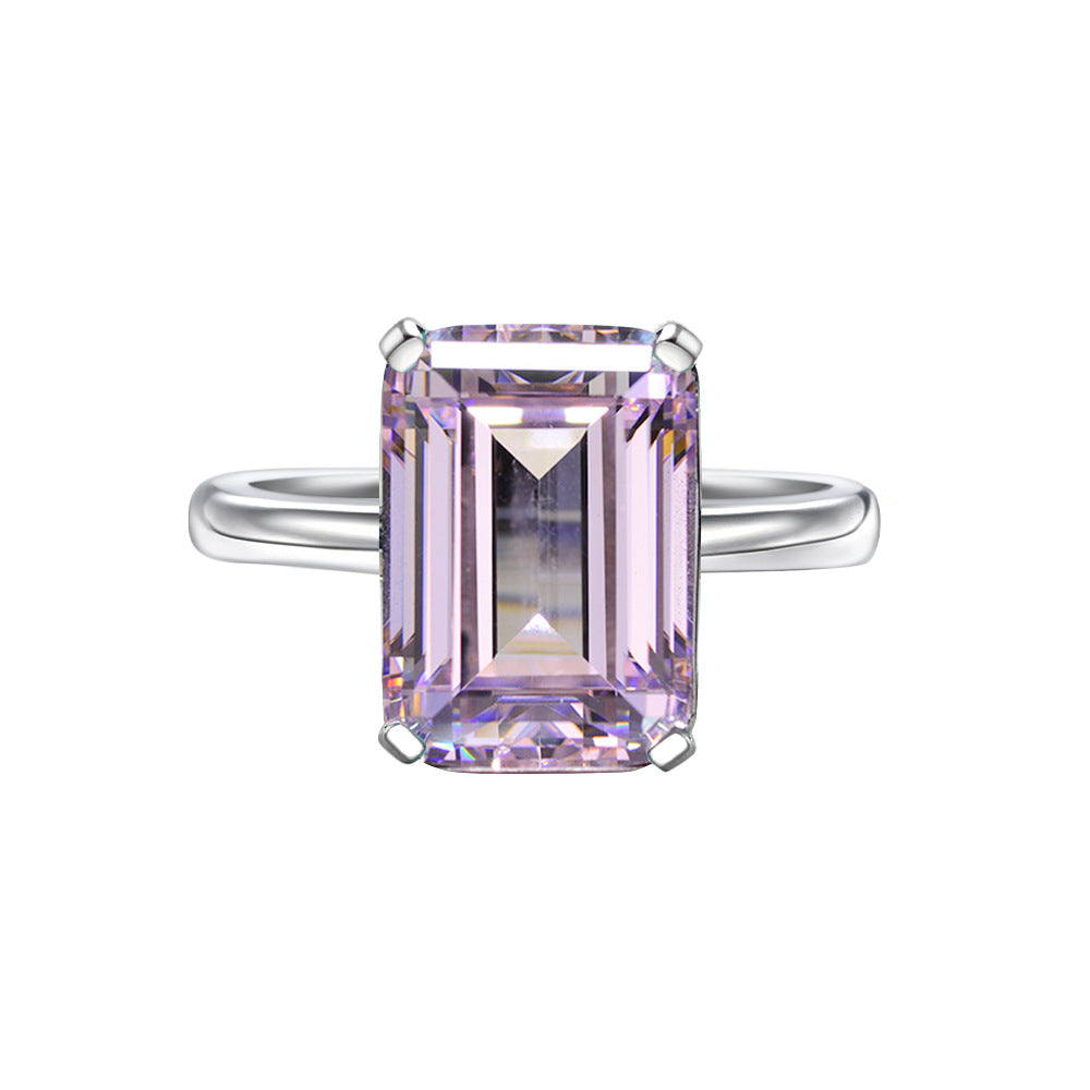 Pink Emerald-Cut Solitaire Ring – Sterling Silver, 7 Carat