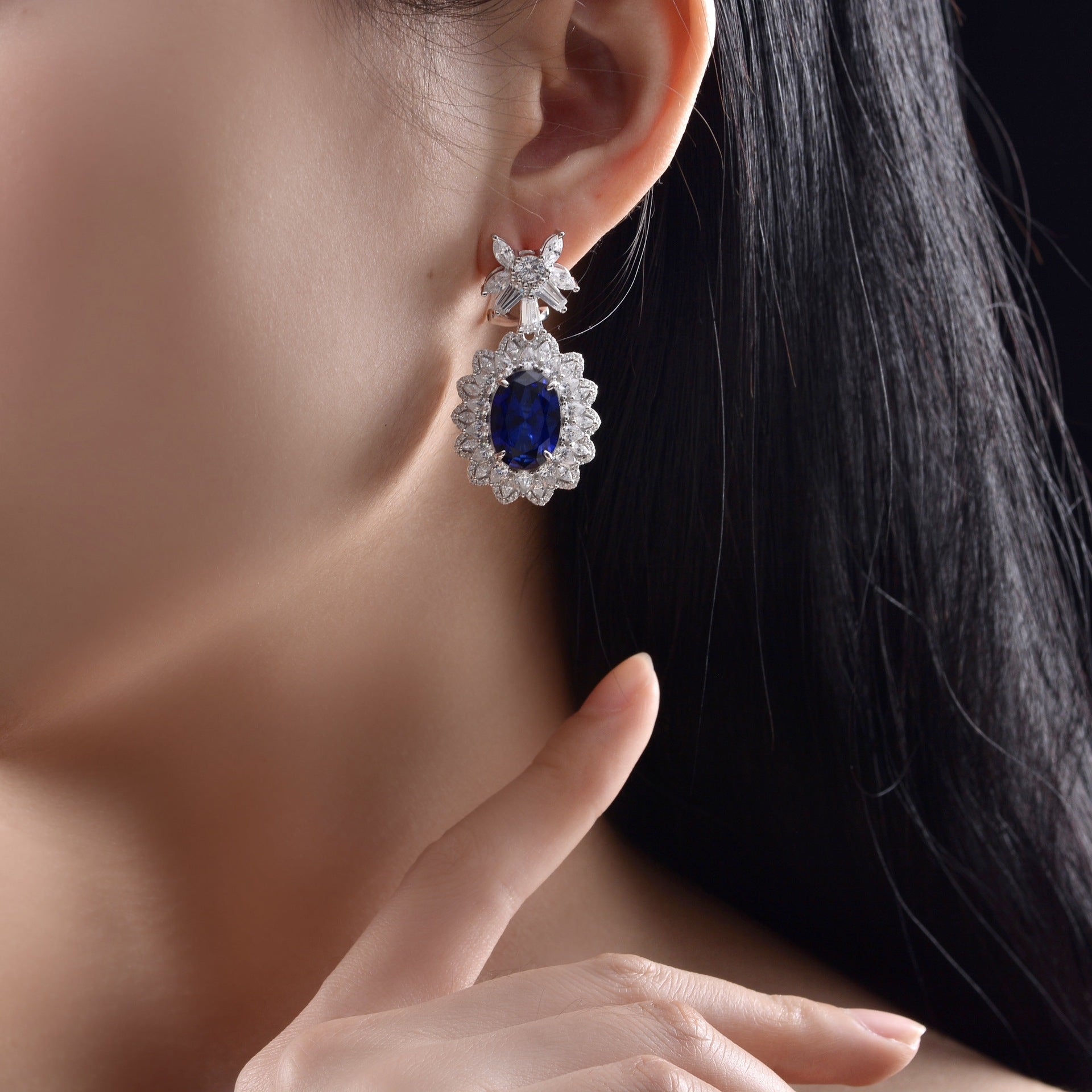Classic Oval Halo Drop Earrings – Sterling Silver