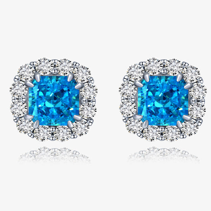 Cushion Halo Stud Earrings – Sterling Silver, 2 Carat