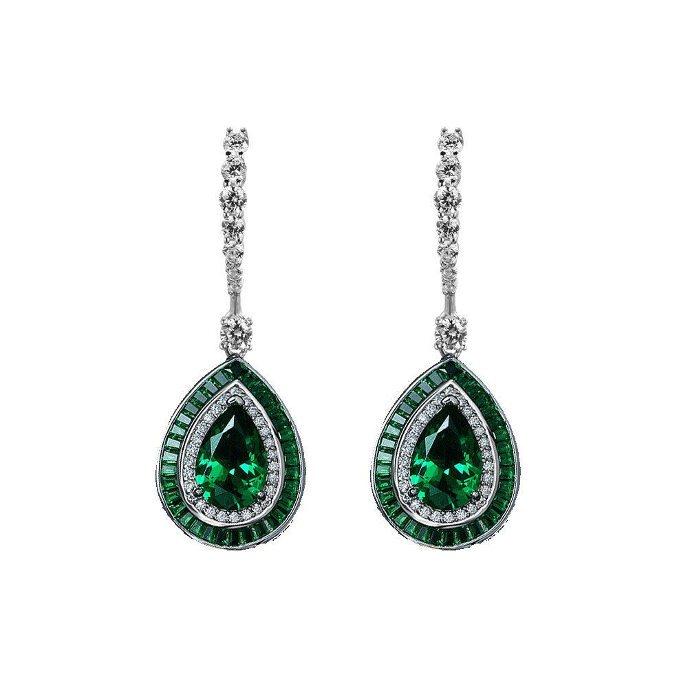 Emerald Green Pear Drop Earrings – Sterling Silver, 3 Carat