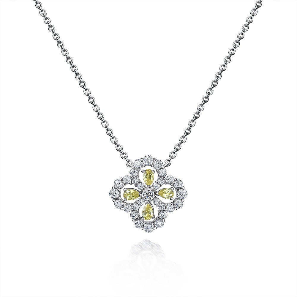 Yellow Floral Cross Pendant Necklace – Sterling Silver