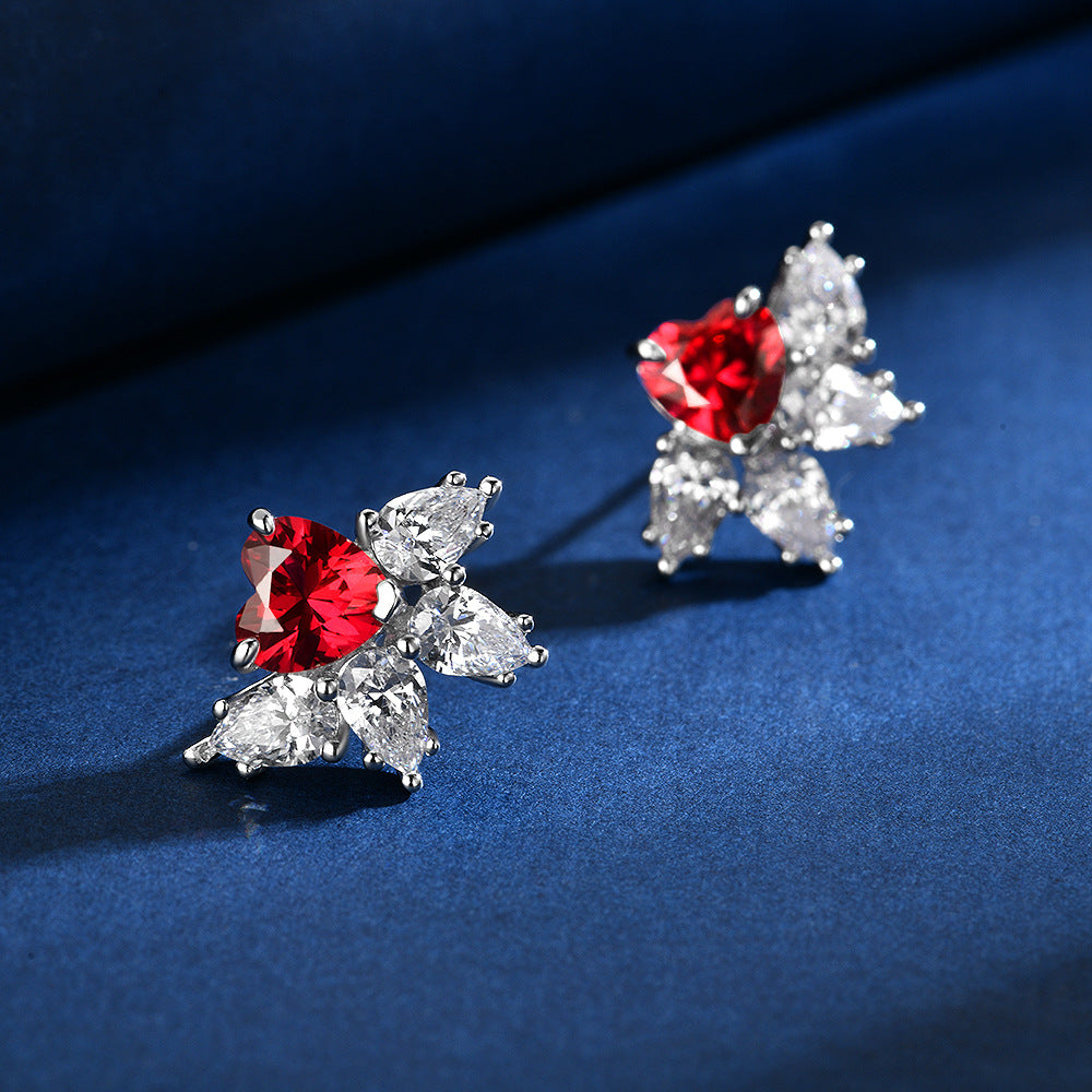 Ruby Leaf Cluster Stud Earrings – Sterling Silver