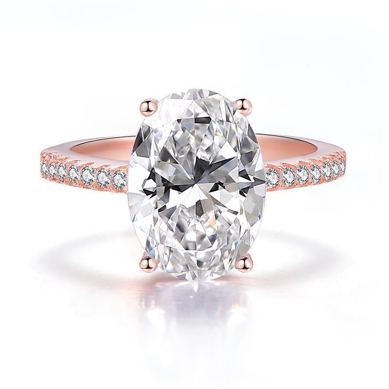 Oval Solitaire Pavé Engagement Ring – Rose Gold Plated, 4 Carat