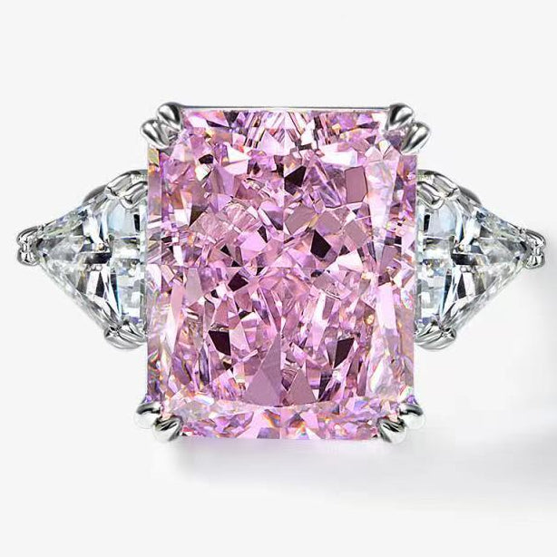 Pink Radiant Three-Stone Statement Ring – Sterling Silver, 15 Carat