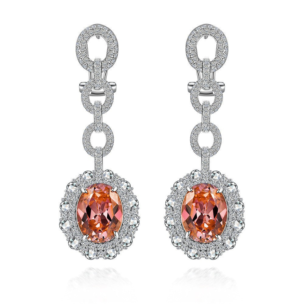 Sunset Orange Oval Link Drop Earrings – Sterling Silver, 10 Carat