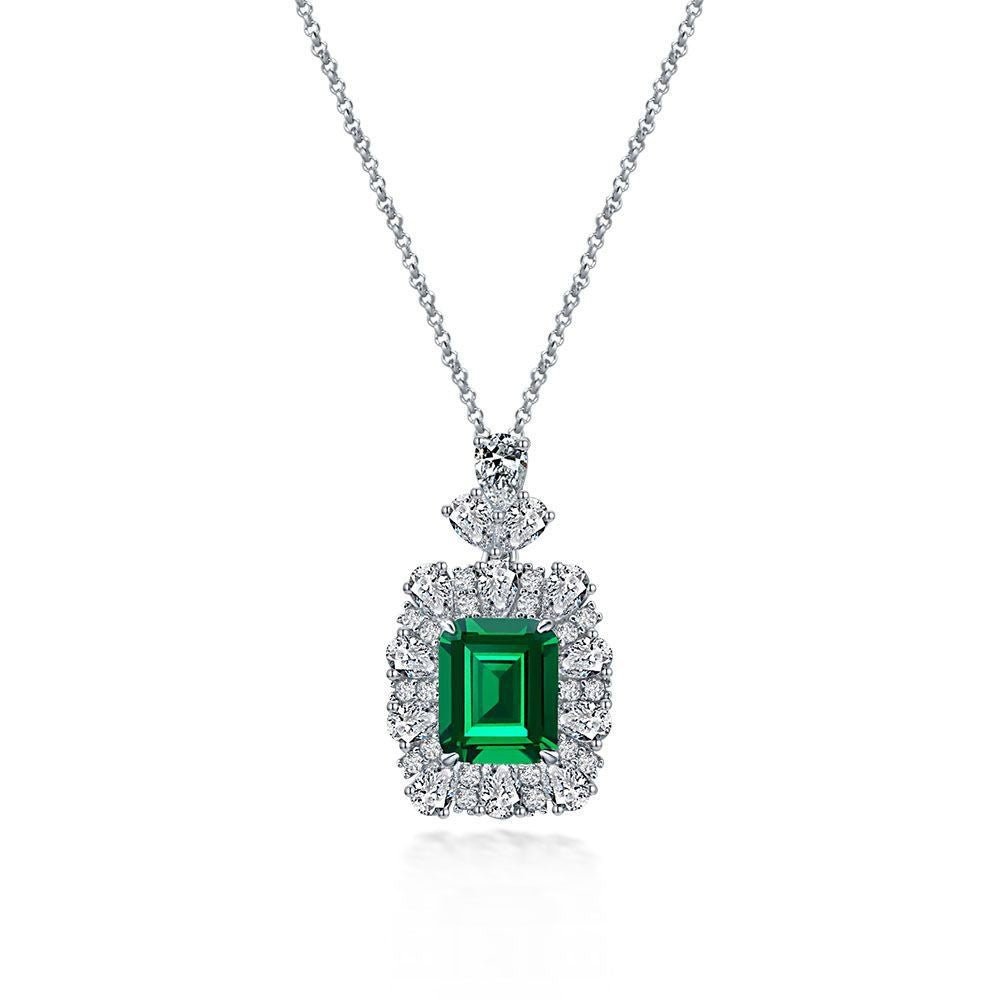 Vintage Green Halo Pendant Necklace – Sterling Silver, 4 Carat