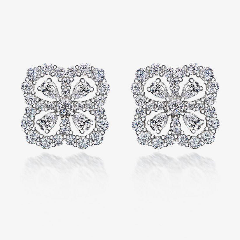 Pavé Clover Stud Earrings – Sterling Silver