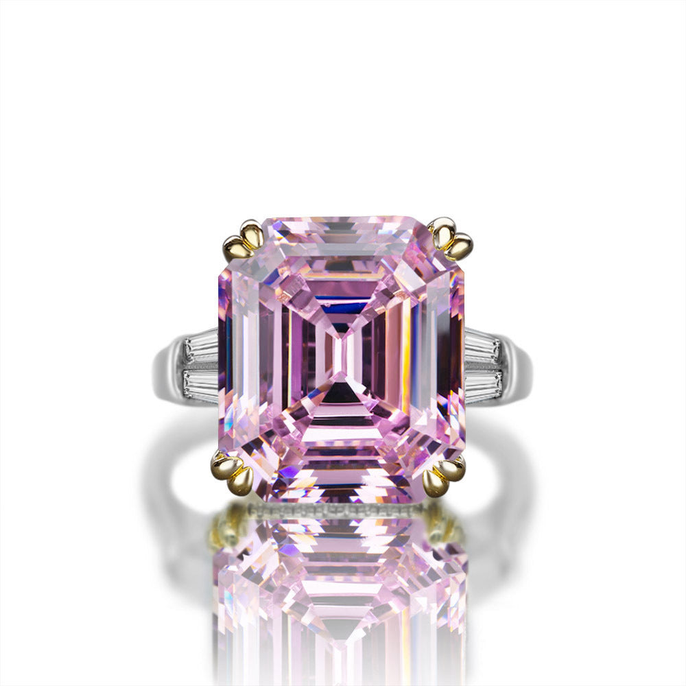 Pink Asscher-Cut Solitaire Statement Ring – Sterling Silver, 15 Carat