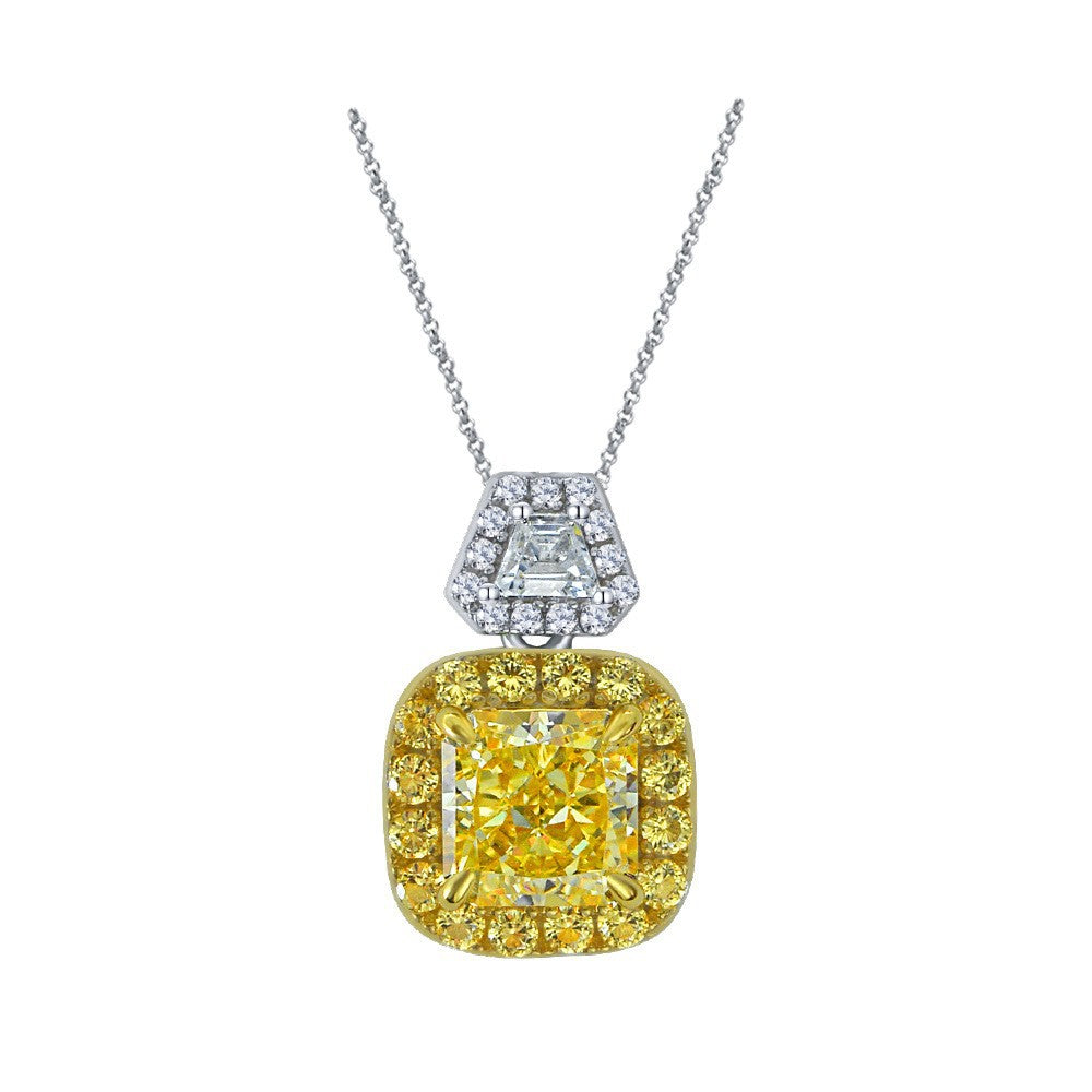 Yellow Square Double Halo Pendant – Sterling Silver, 2 Carat