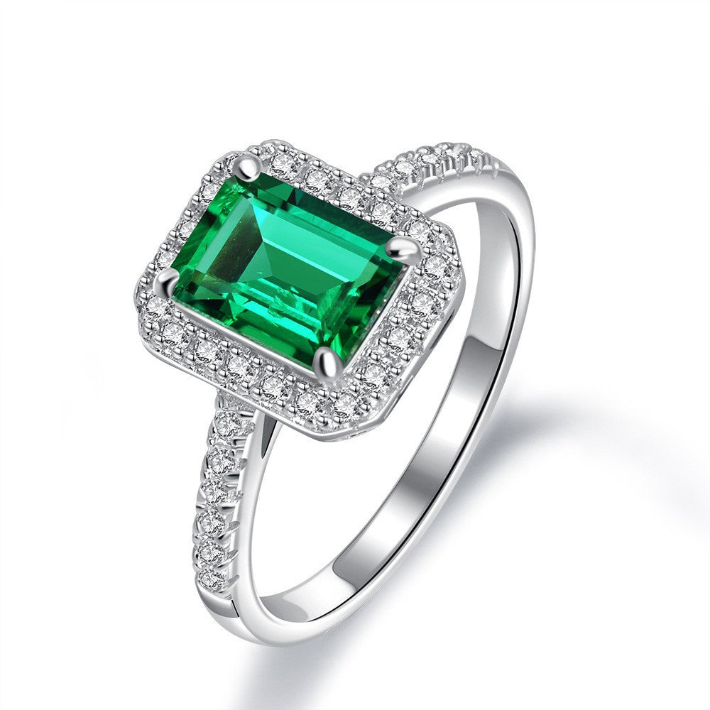 Lab Emerald-Cut Halo Ring – Sterling Silver, 1.5 Carat