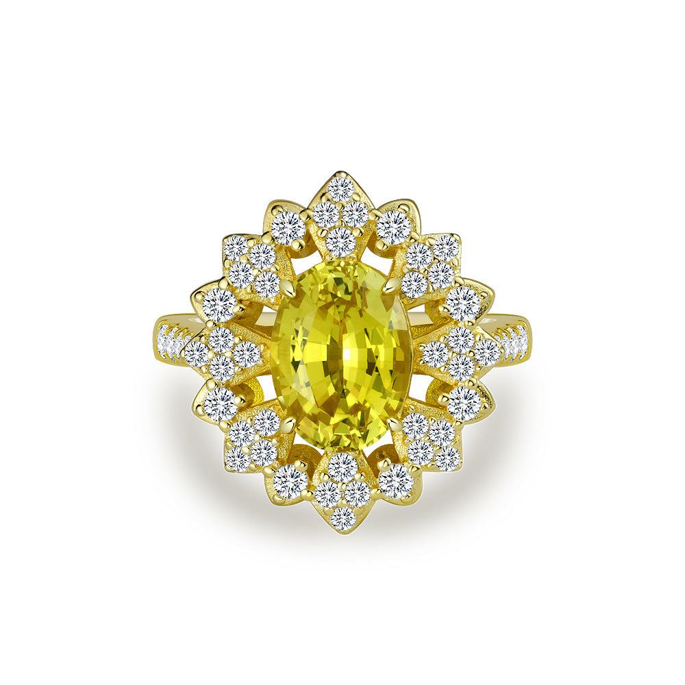 Yellow Oval Starburst Halo Ring – Gold-Plated Silver, 4 Carat