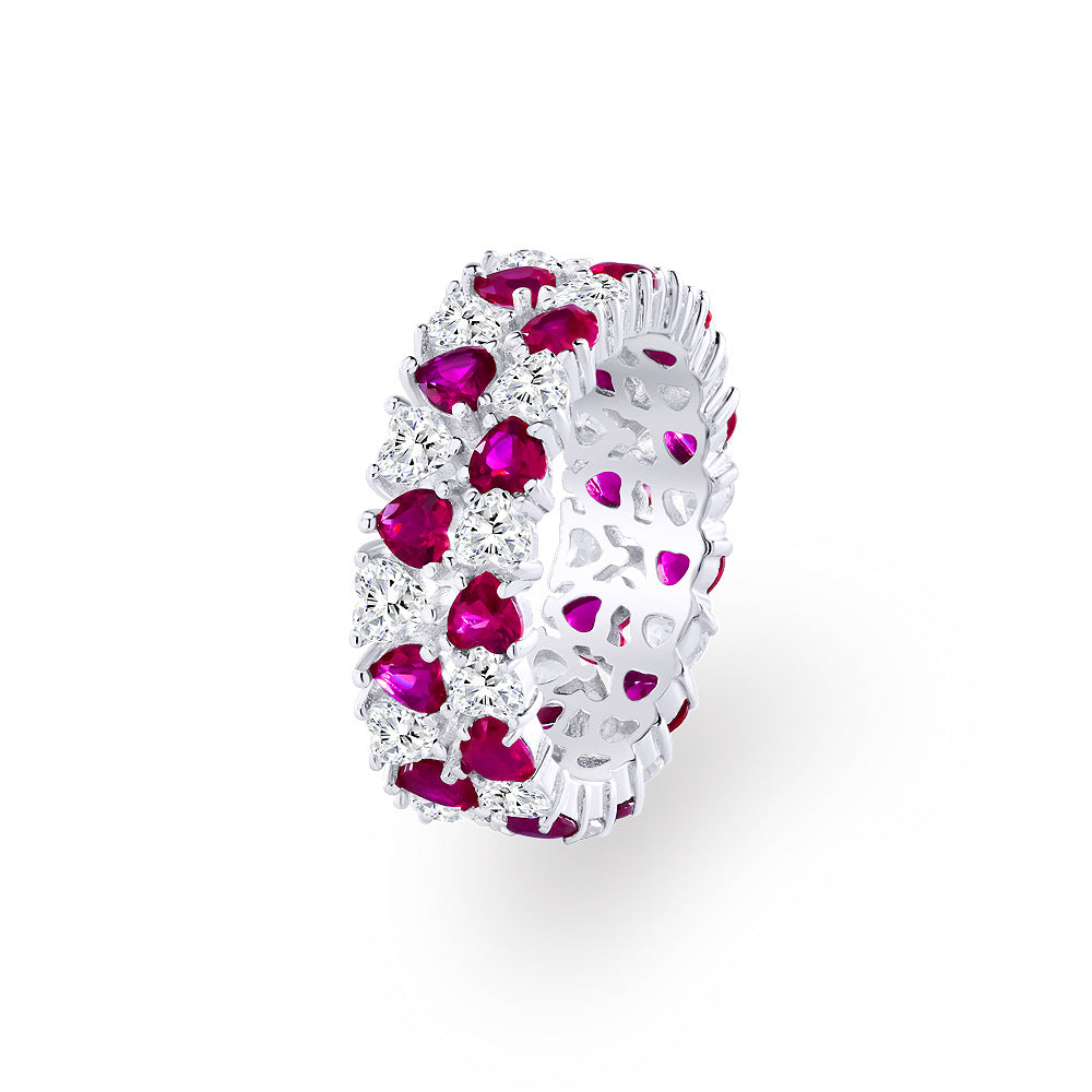 Red Heart Scattered Pavé Band – Sterling Silver