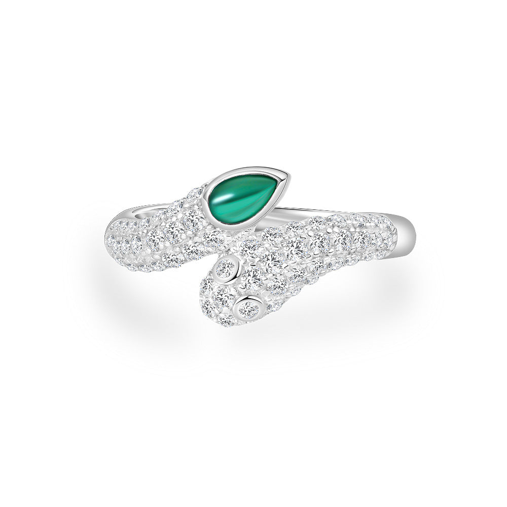 Green Pear Pavé Bypass Ring – Sterling Silver, 1.5 Carat