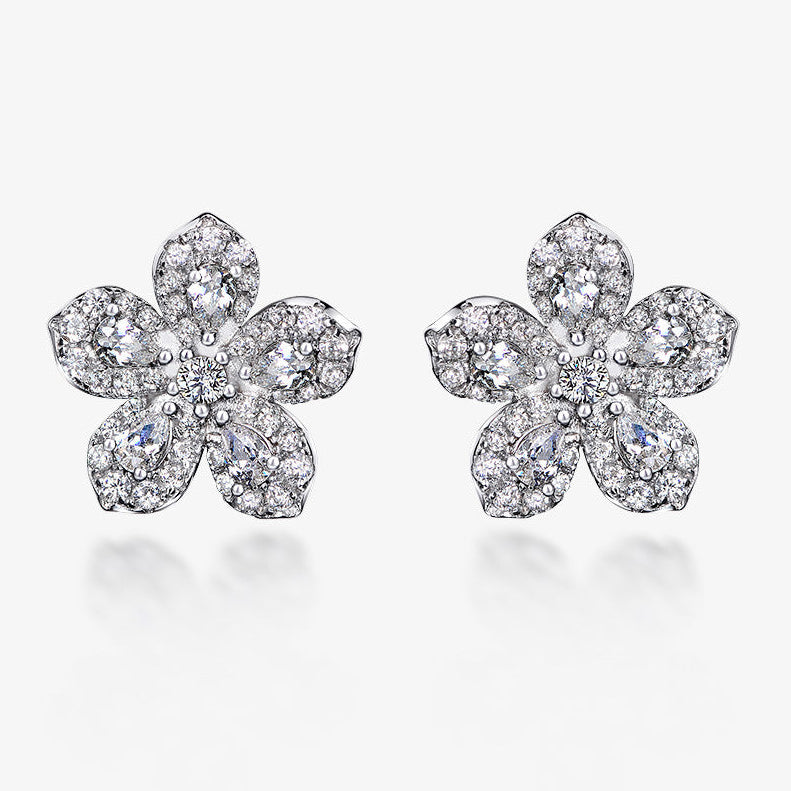 Pavé Flower Stud Earrings – Sterling Silver