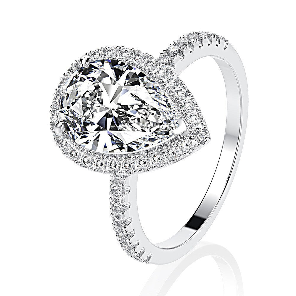 Pear Halo Bridal Ring Set – Sterling Silver, 4 Carat