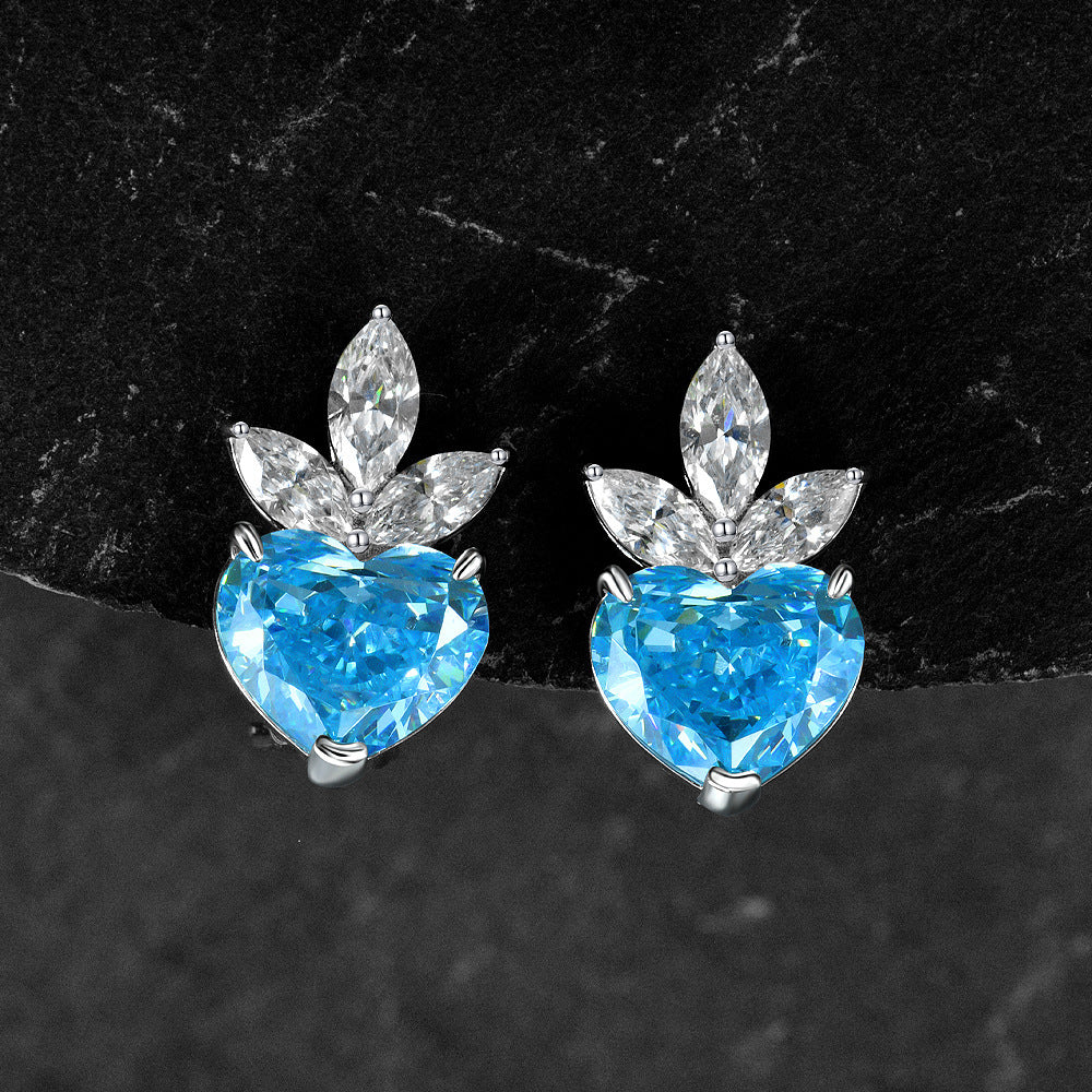 Blue Heart Crown Stud Earrings – Sterling Silver