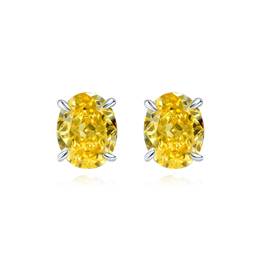 Oval Solitaire Stud Earrings – Sterling Silver, 2 Carat