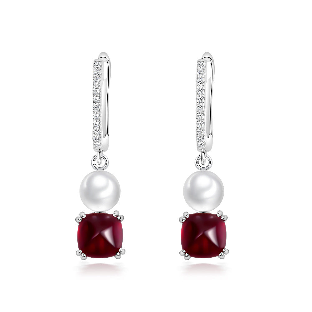 Pearl and Cushion Gem Drop Earrings – Sterling Silver