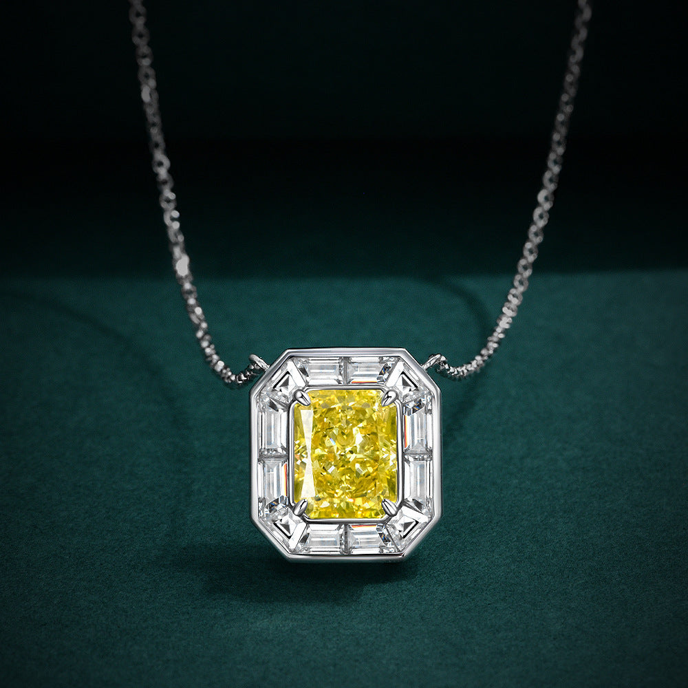 Yellow Radiant Baguette Halo Pendant – Sterling Silver, 4 Carat