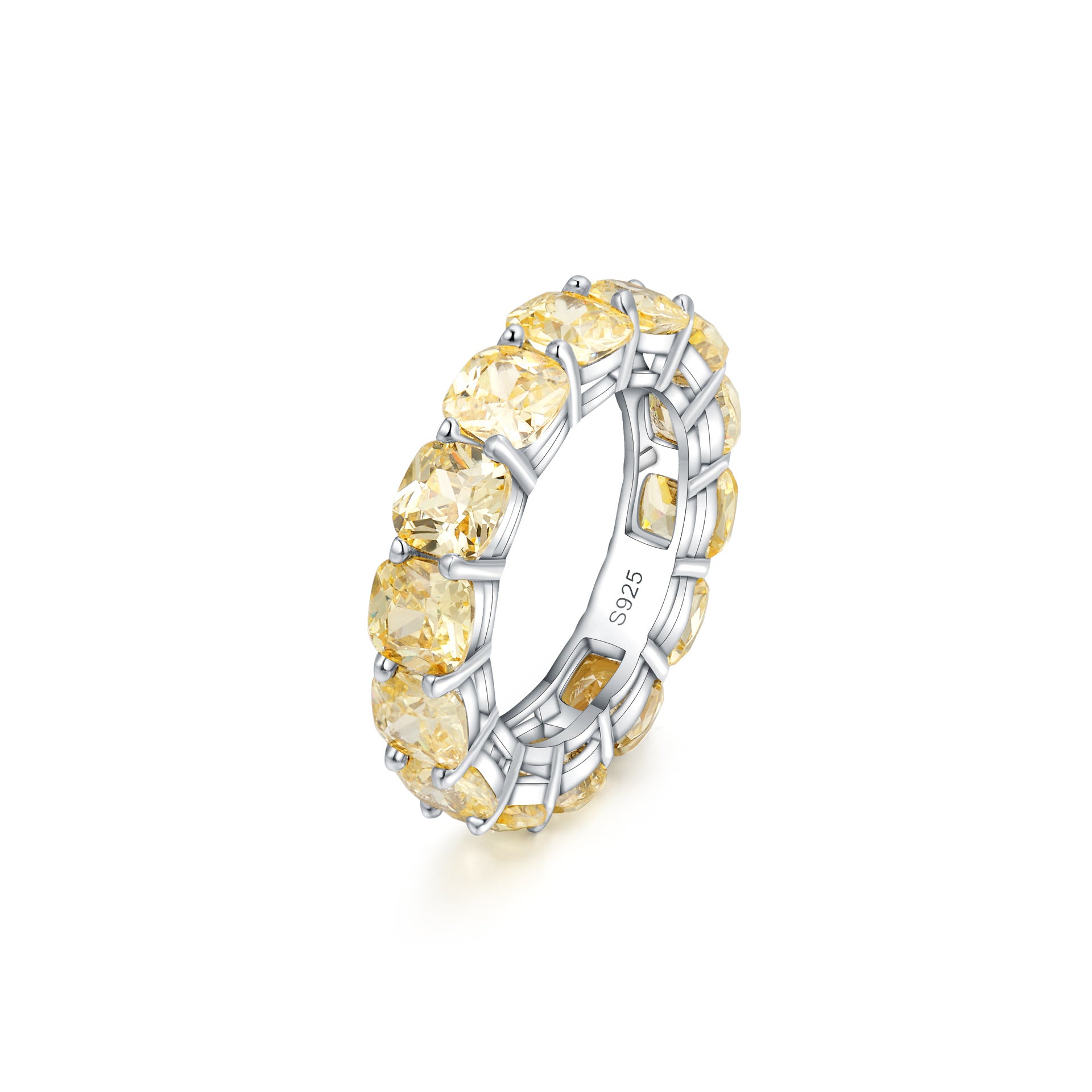 Yellow Cushion Eternity Band – Sterling Silver, 0.75 Carat