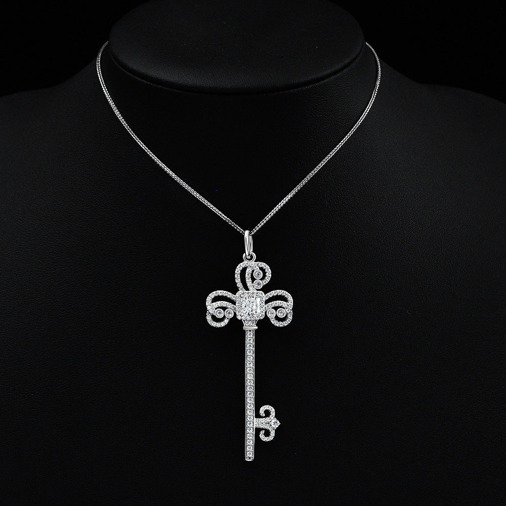 Square Gem Key Pendant Necklace – Sterling Silver, 1.5 Carat