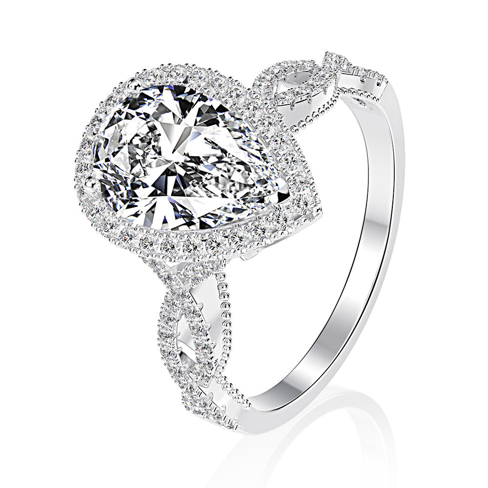 Pear Halo Twist Shank Ring – Sterling Silver, 2 Carat