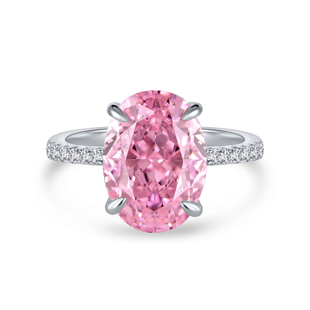 Pink Oval Solitaire Pavé Ring – Sterling Silver, 4 Carat
