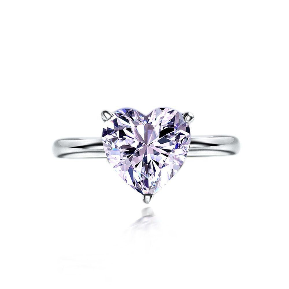 Heart-Cut Solitaire Ring – Sterling Silver, 4 Carat