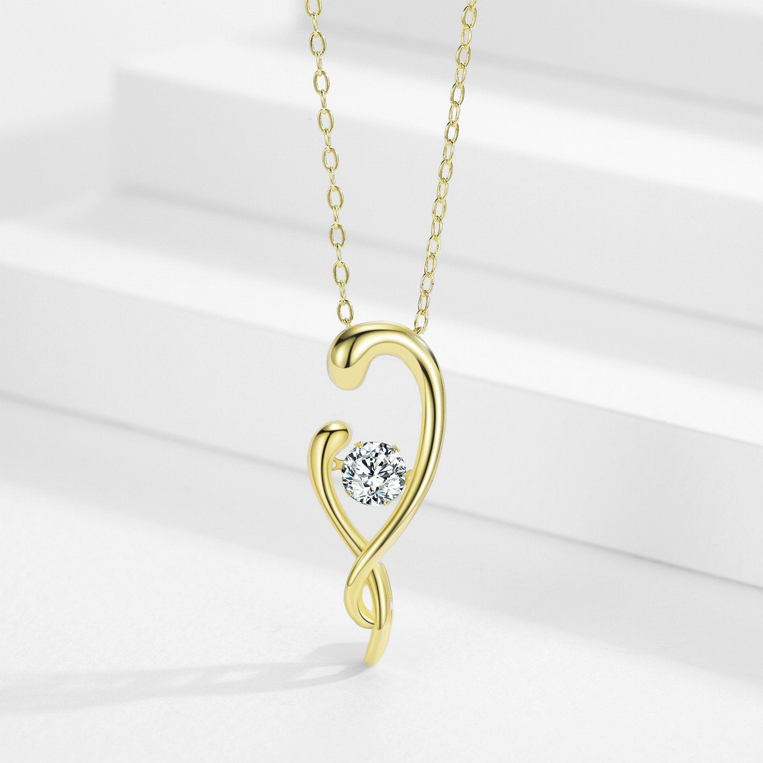 Swirl Solitaire Crystal Pendant Necklace – 18K Gold Plated