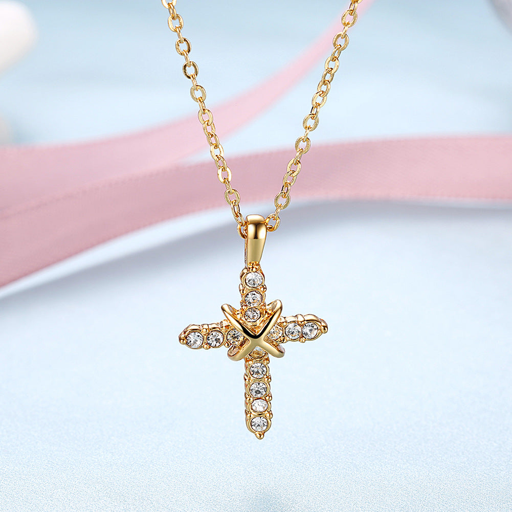 Crystal Cross Pendant Necklace – 18K Gold Plated, 45 + 5cm