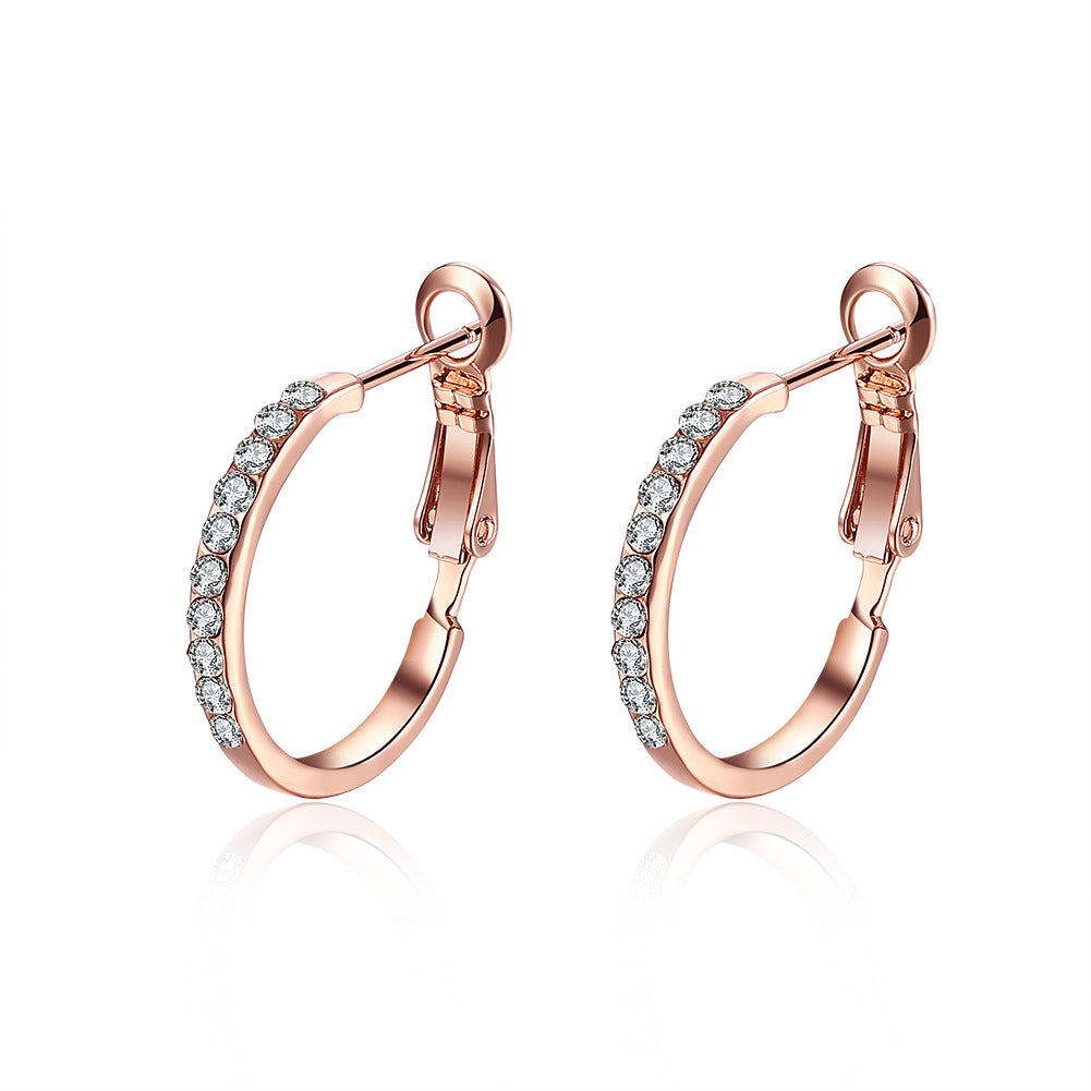 Pavé Thin Hoop Earrings – Rose or White Gold Plated, 21mm