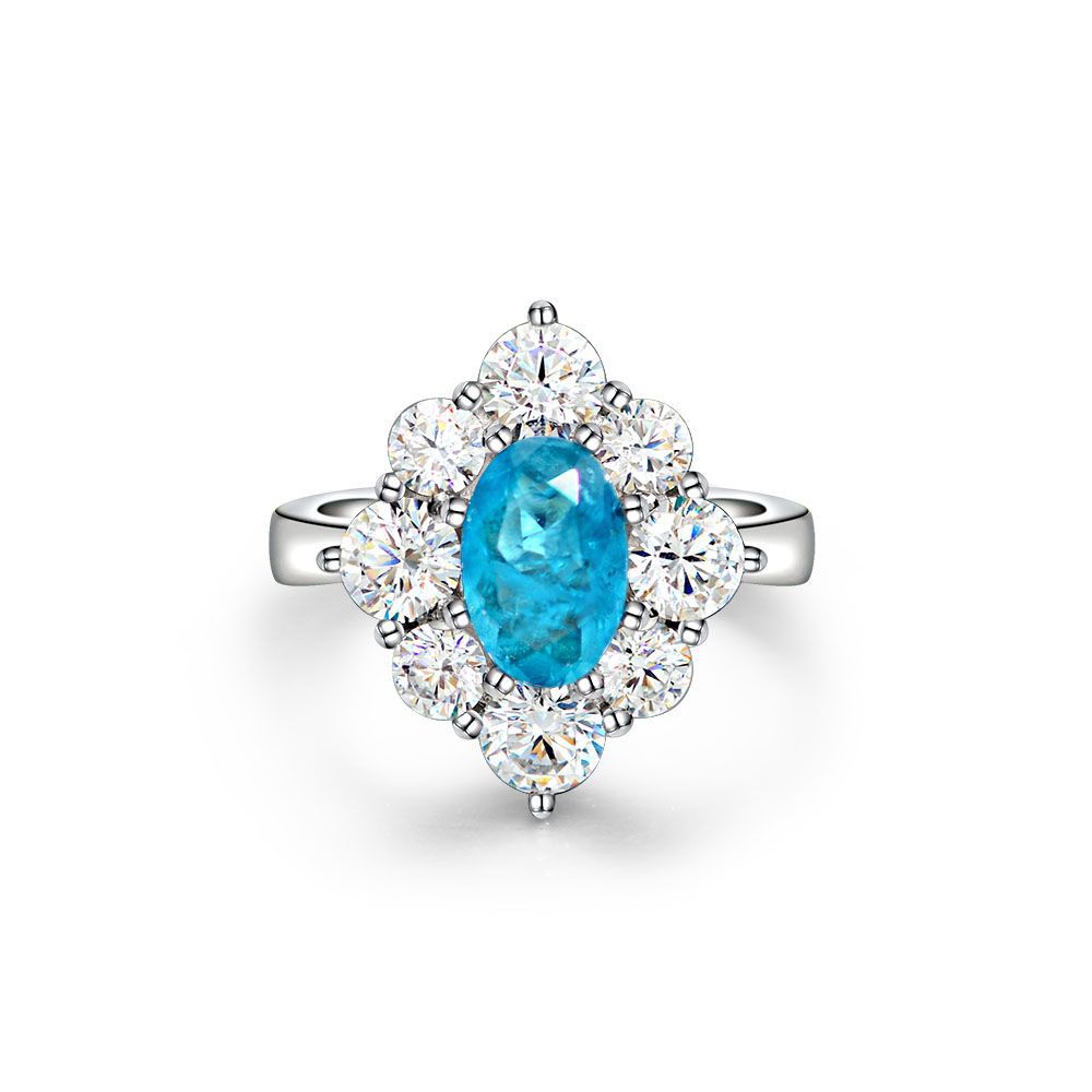 Paraiba Blue Oval Marquise Halo Ring – Sterling Silver, 1.5 Carat