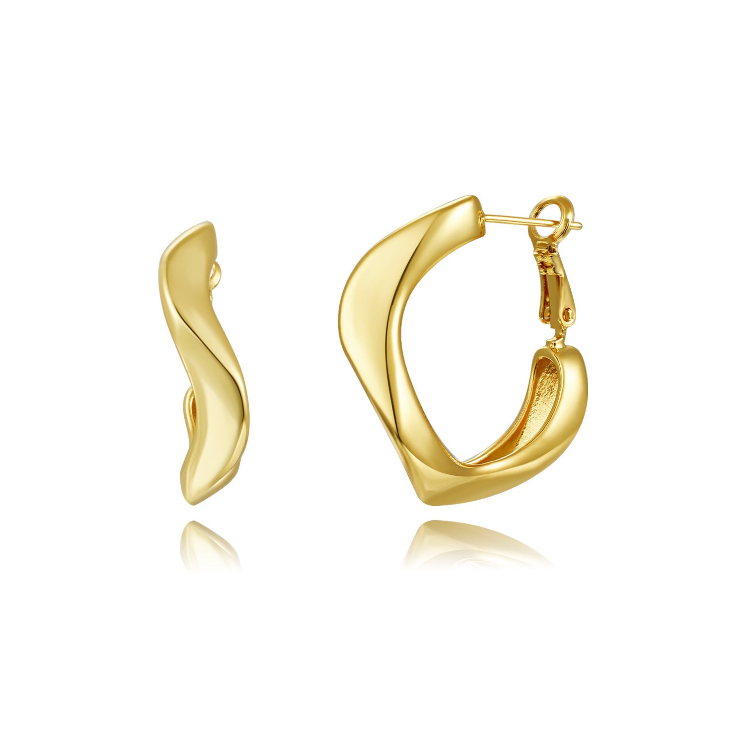 Wavy Open Hoop Earrings – 18K Gold Plated, 31mm