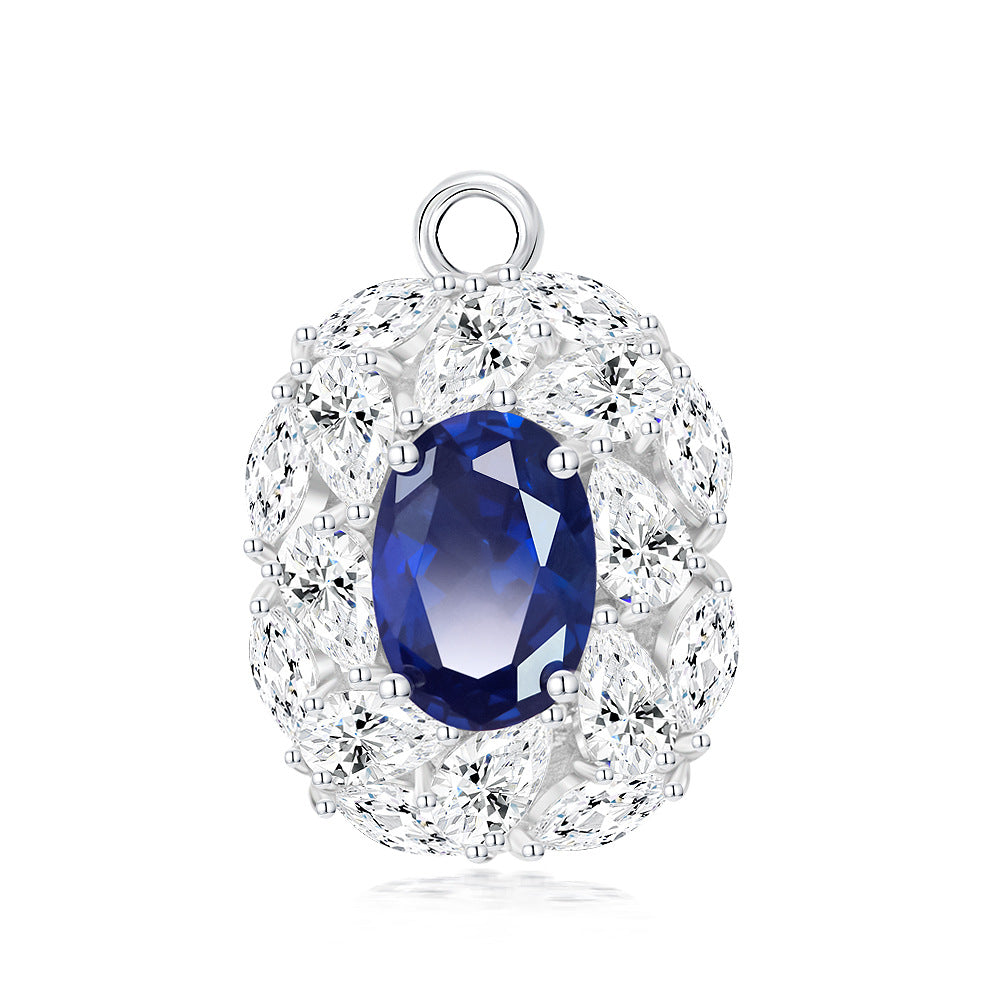 Lab Sapphire Oval Cluster Pendant – Sterling Silver, 3 Carat