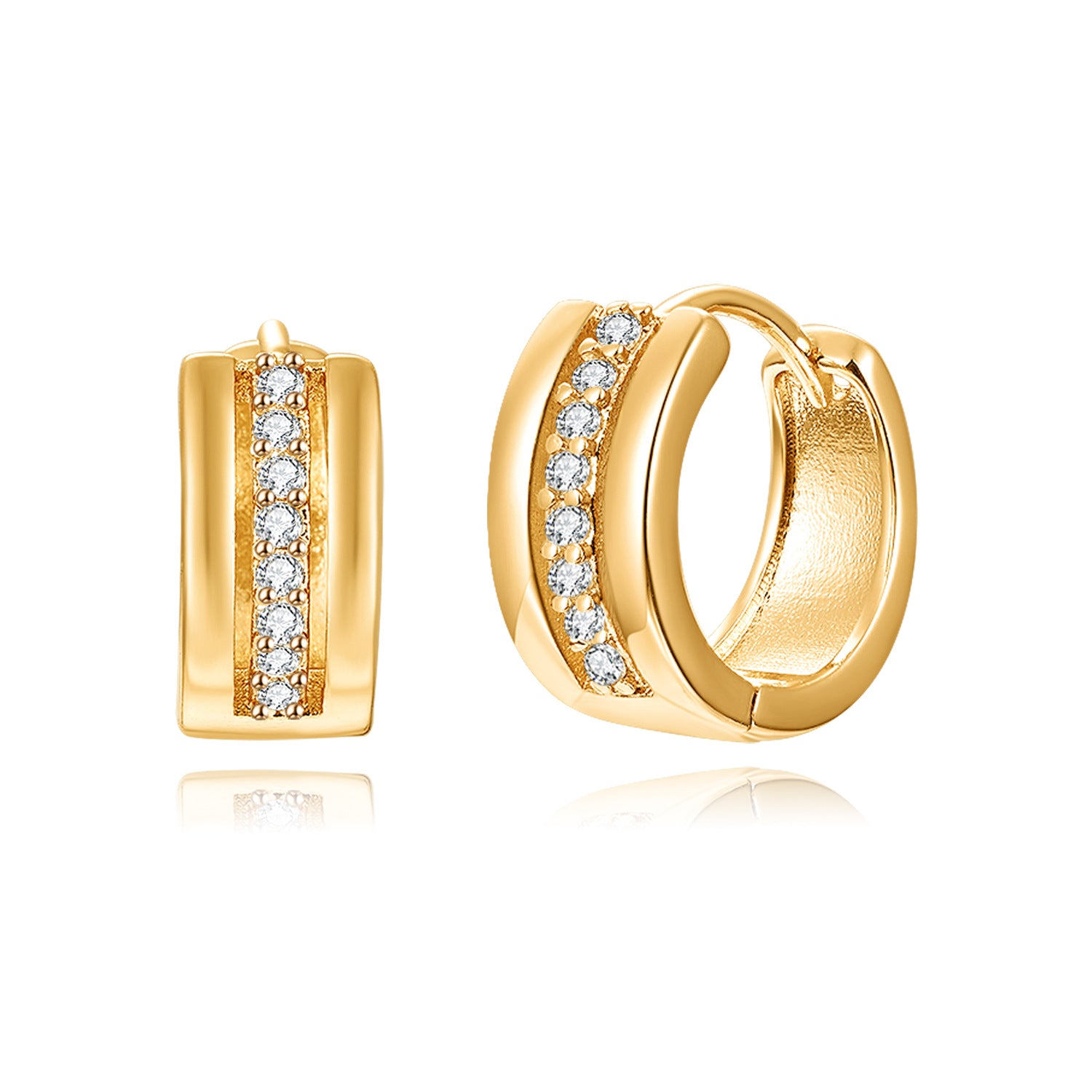 Double-Row Pavé Huggie Earrings – 18K Gold Plated, 14mm