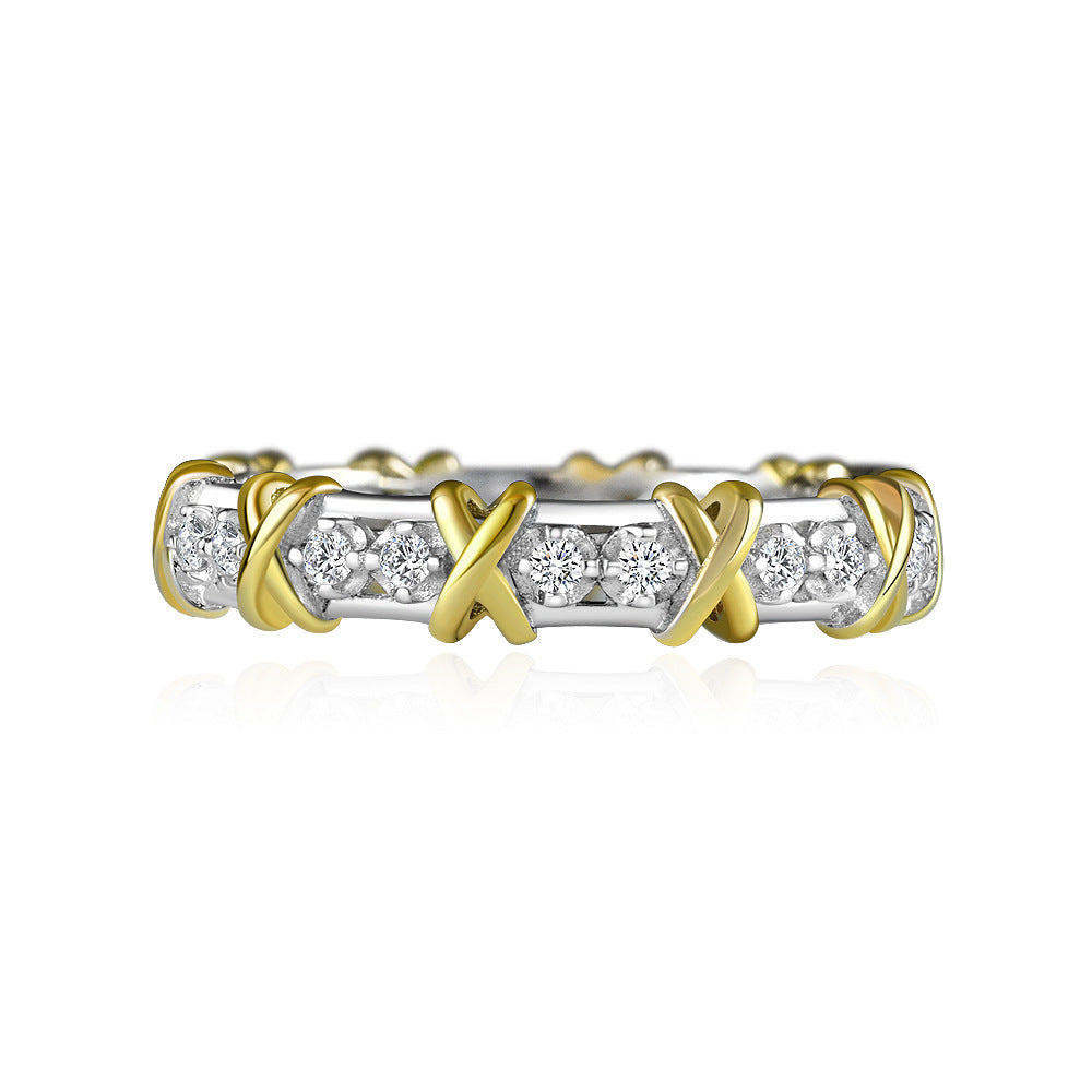 Two-Tone X Pavé Band – Gold and Silver