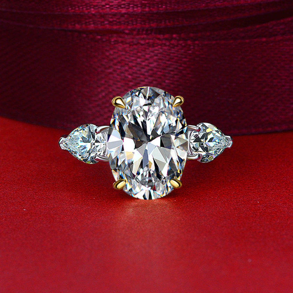 Oval Three-Stone Pear Ring – Sterling Silver, 5 Carat