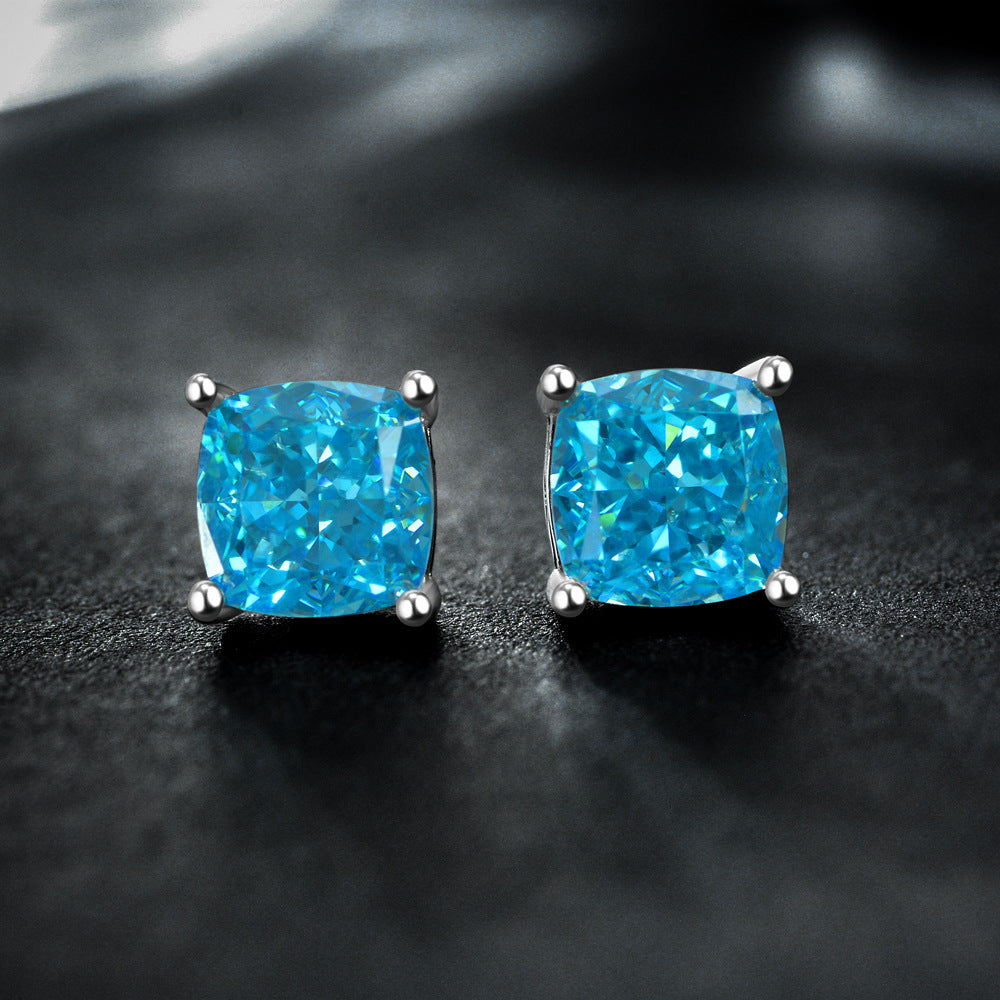 Cushion-Cut Solitaire Stud Earrings – Sterling Silver