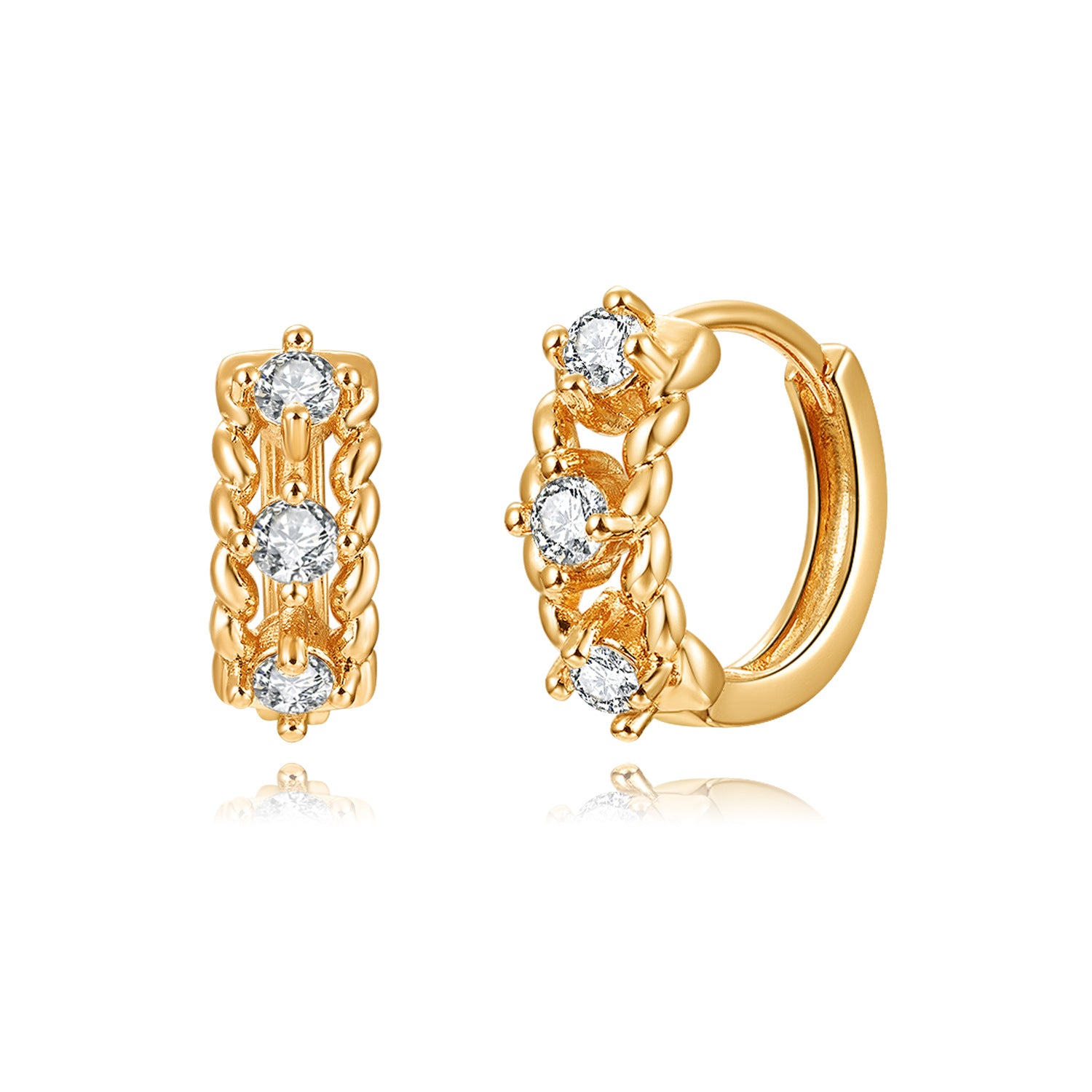 Crystal Chain-Link Huggie Earrings – 18K Gold Plated, 15mm