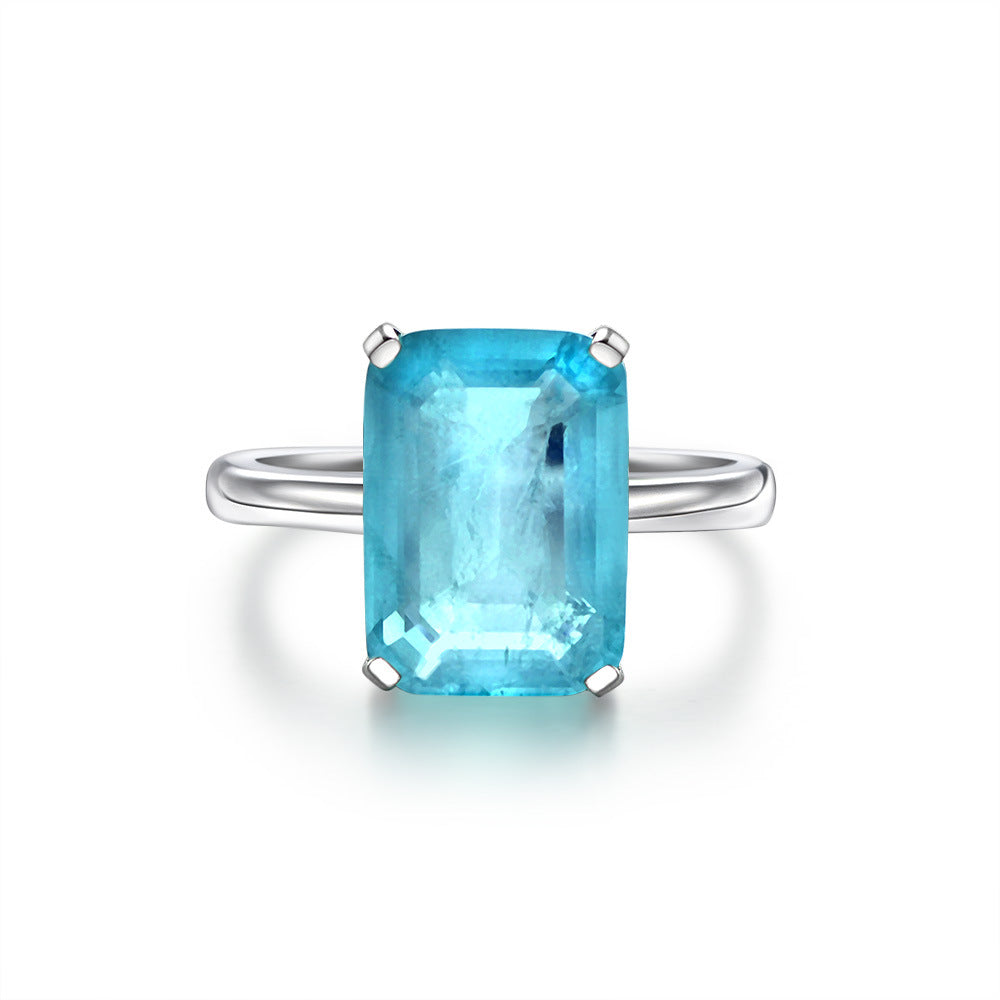 Paraiba Blue Emerald-Cut Solitaire Ring – Sterling Silver, 7 Carat
