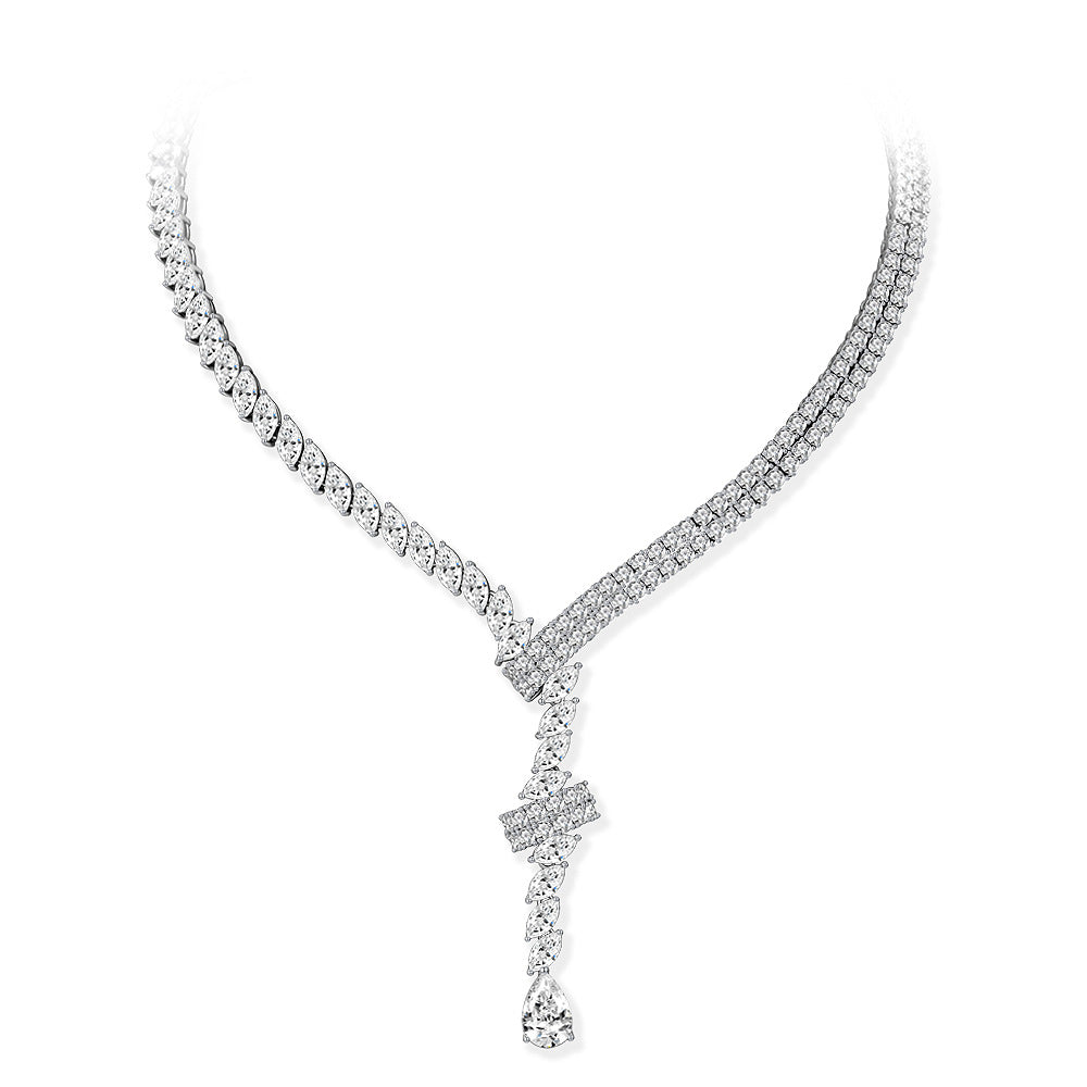 Pavé Lariat Y-Necklace with Pear Drop – Sterling Silver