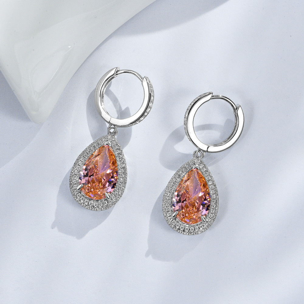 Pink Pear Drop Huggie Earrings – Sterling Silver, 9 Carat