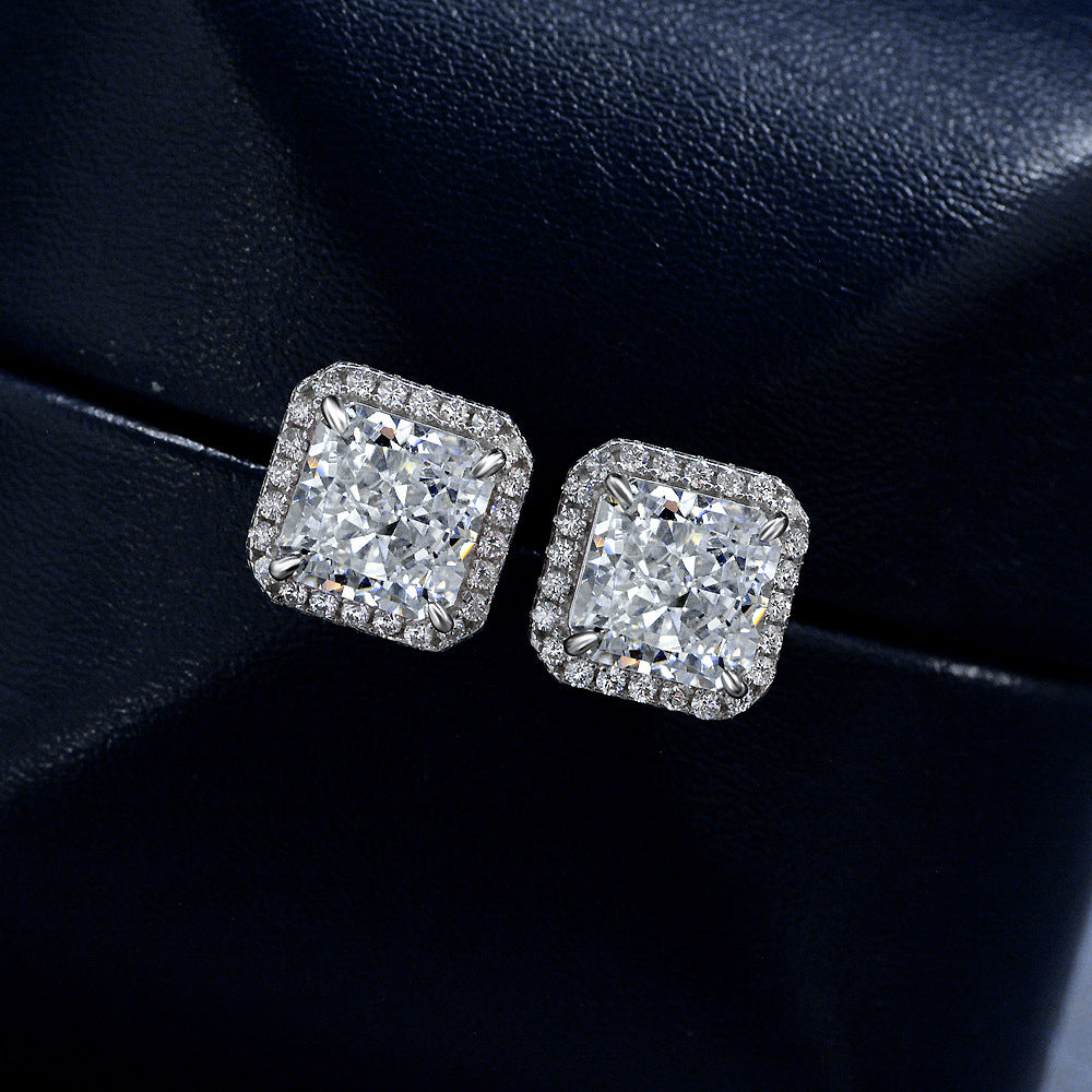 Square Halo Stud Earrings – Sterling Silver
