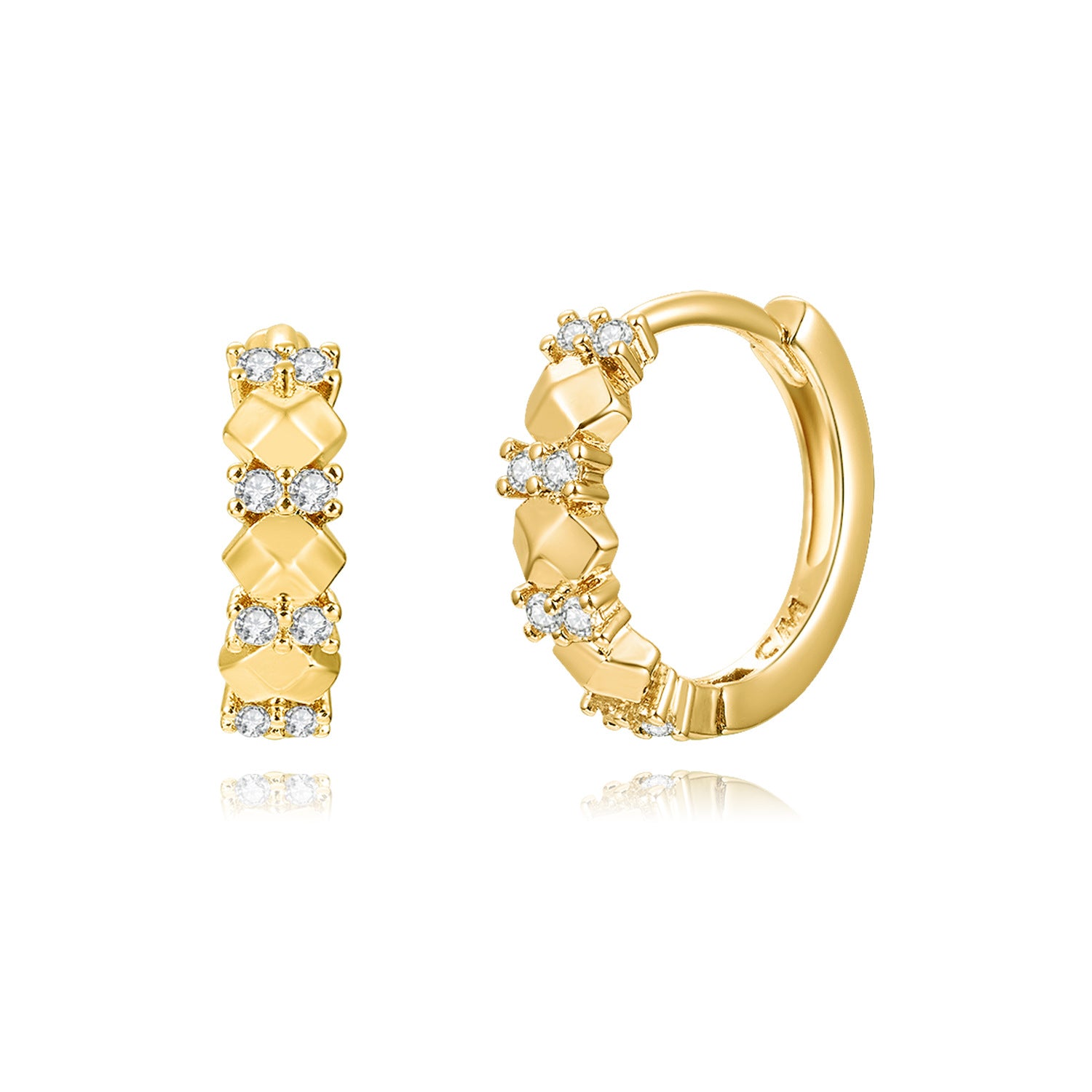 Bezel Crystal Huggie Earrings – 18K Gold Plated, 15mm