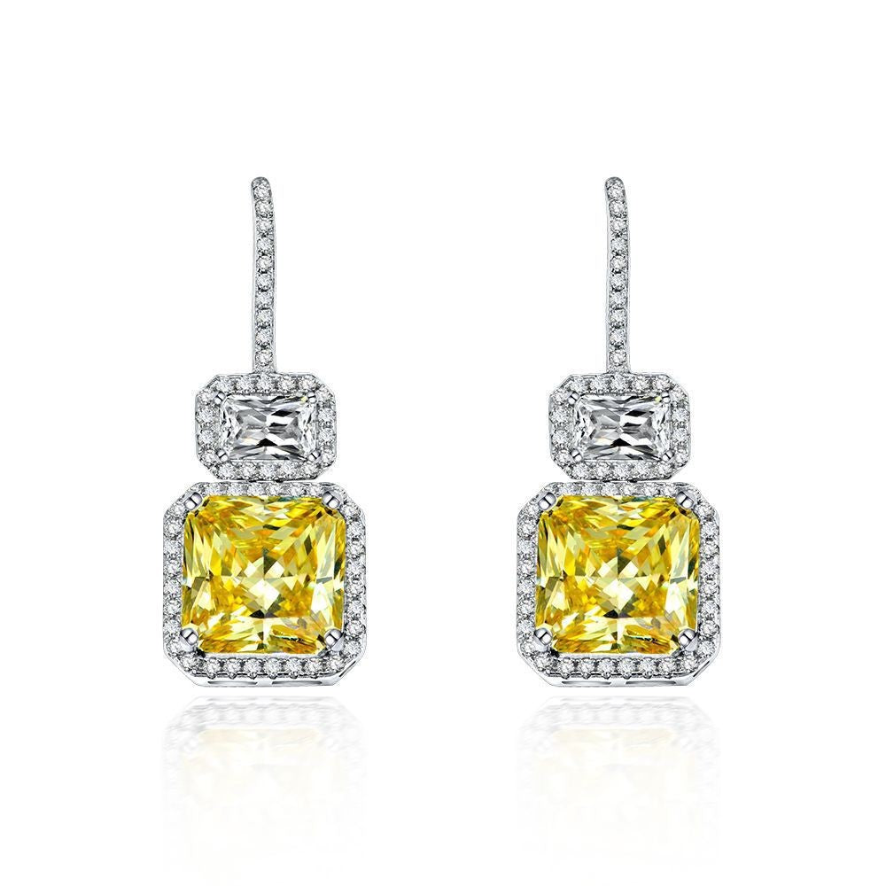Radiant-Cut Halo Bar Drop Earrings – Sterling Silver