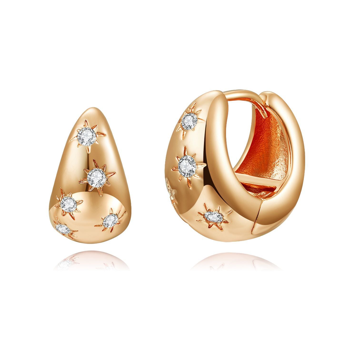 Starry Dome Huggie Earrings – Rose Gold Plated, 17mm